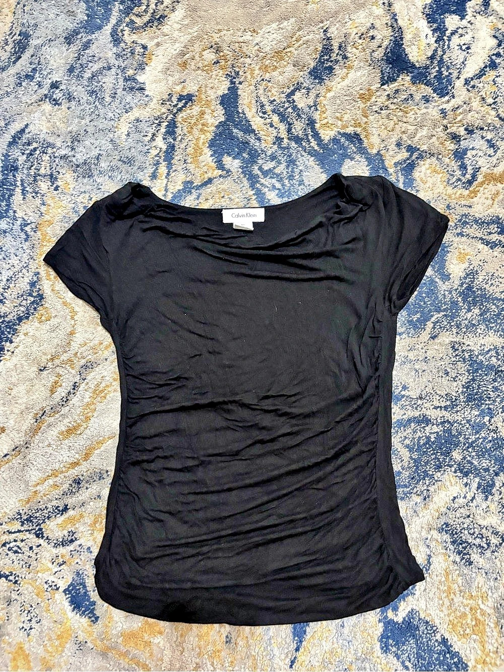 Calvin Klein Ruched Short Sleeve Top in Black Size XS